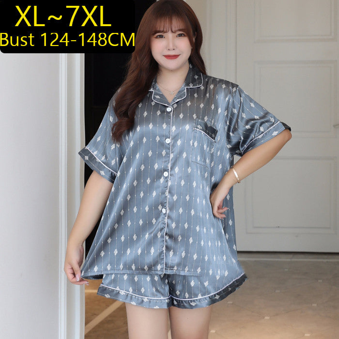 Plus Size Ladies Ice Silk Short Sleeve Pajama Set