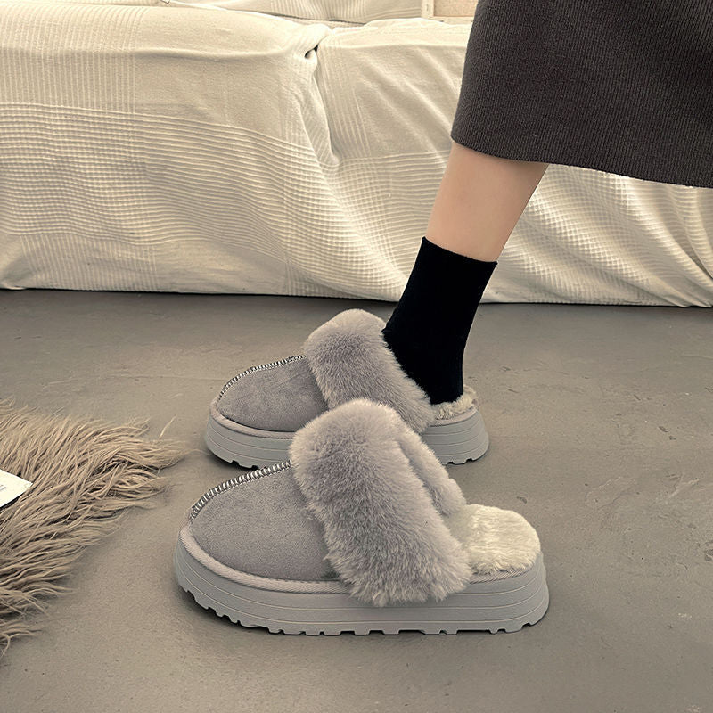 Snow Boots Fur Integrated Fluffy Slippers Women's Half Slippers Cotton Shoes