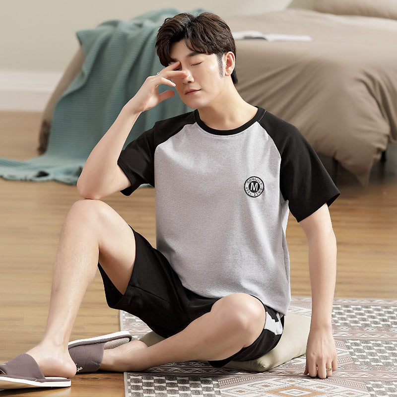 Men's Pajamas Short-sleeved Shorts Knitted Cotton Pullover