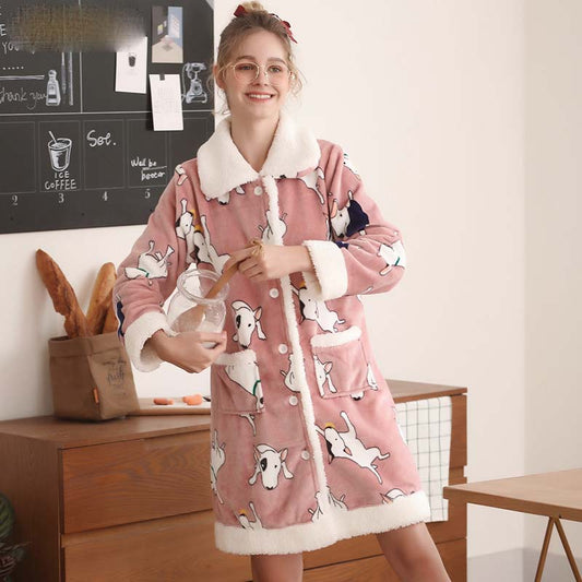 Cute Flannel Cardigan Nightgown