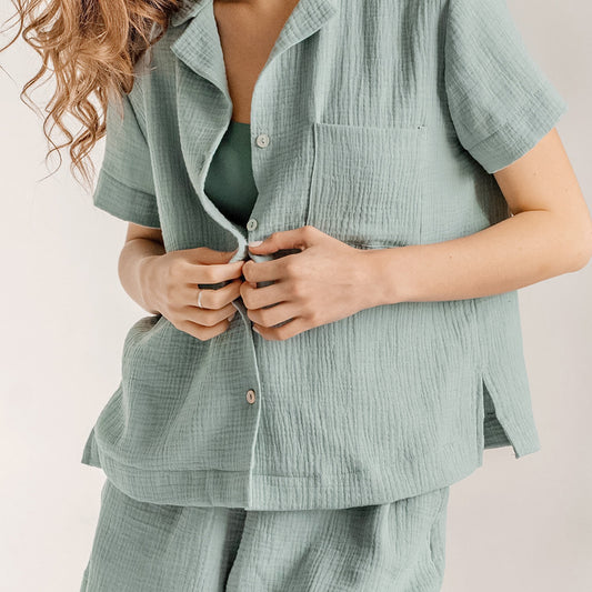 Natural Double Gauze Shirt And Shorts Set