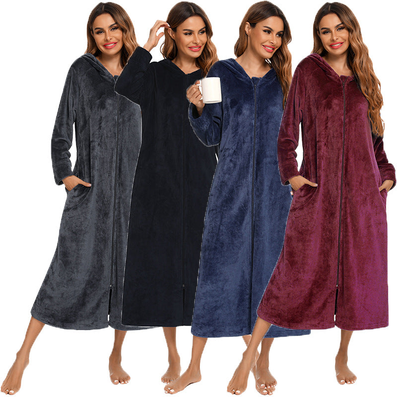 Women's Long Sleeve Zip Pajamas Home Wear