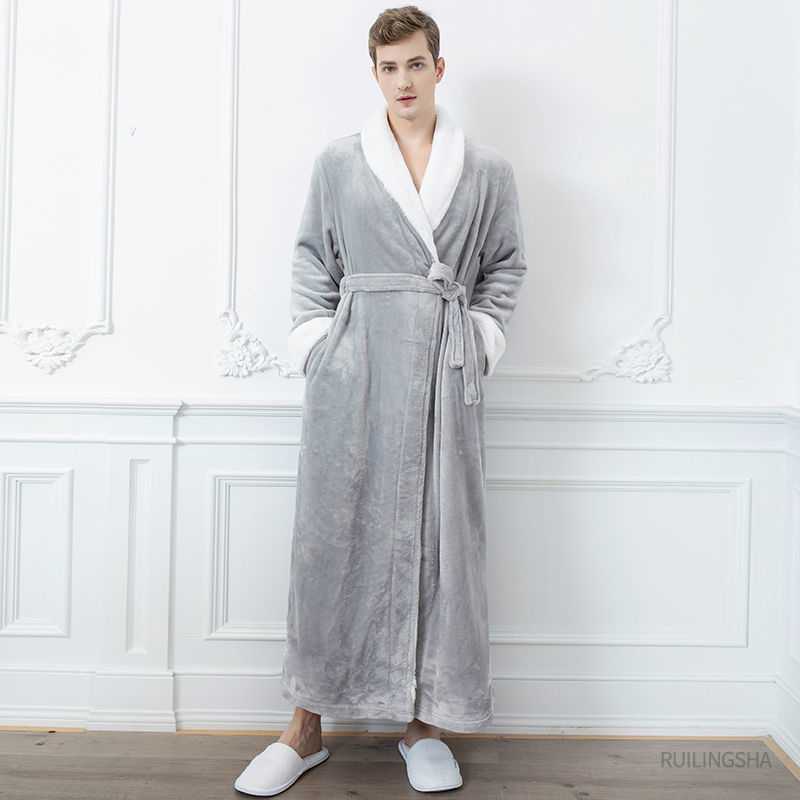 Winter Long Coral Fleece Men's Thick Warm Flannel Bathrobe