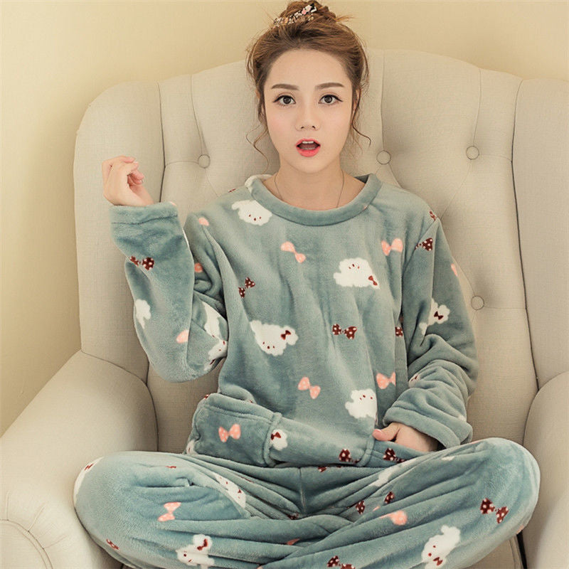 Women's Thick Sweet Cute Long Sleeve Flange Homewear Suit