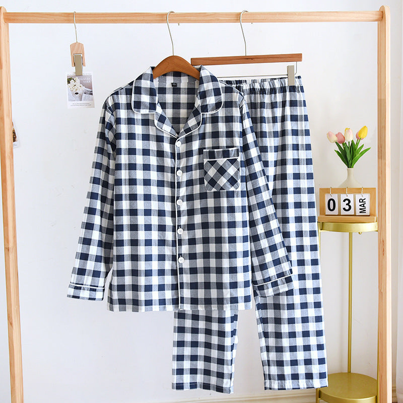 Couple's Cotton Long-sleeved Pajamas Spring And Autumn Large Size Thin Loungewear Suit