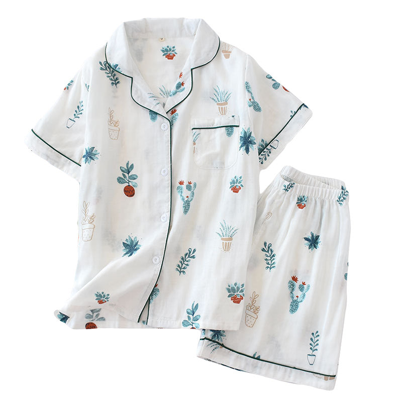 Short-sleeved Shorts Woven Cotton Double Gauze Summer Pajamas Set