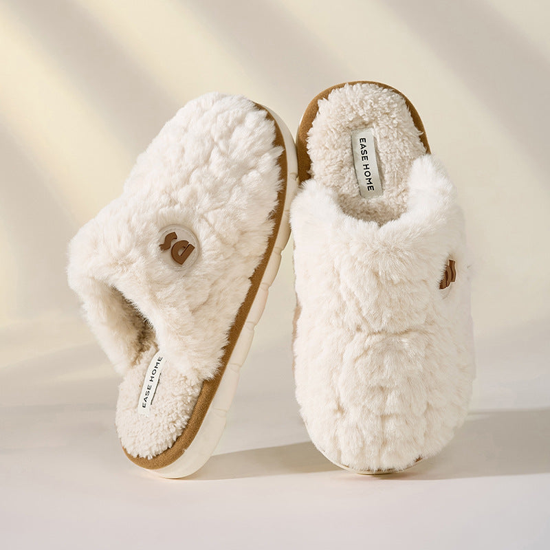 Warm Plush Slippers Women Non-slip Thick-soled Fluffy Slippers Couple Slippers Men Indoor Bedroom Soft Solid House Shoes