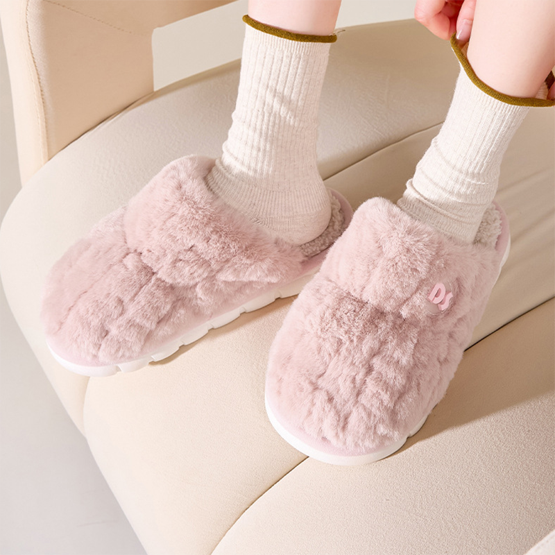 Warm Plush Slippers Women Non-slip Thick-soled Fluffy Slippers Couple Slippers Men Indoor Bedroom Soft Solid House Shoes