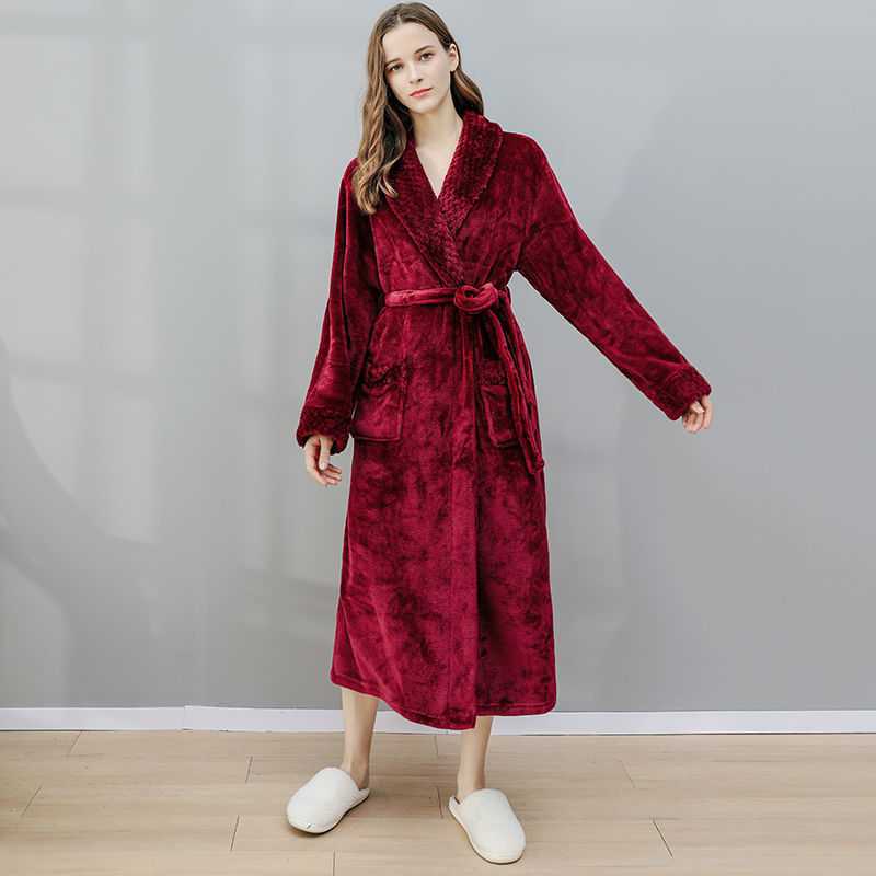 Winter Long Coral Fleece Men's Thick Warm Flannel Bathrobe